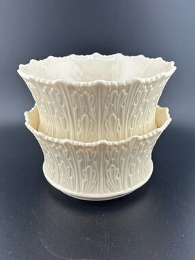 Lenox Scalloped Cream woodland Embossed Ceramic trinket bowl set of 2